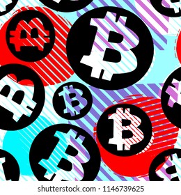 Bitcoin crypto trade seamless pattern.Artistic design with authentic,unique scrapes, watercolour blotted background for a logo, cards, invitations, posters,banners