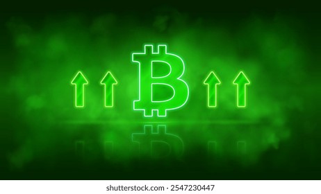 Bitcoin Crypto para cima. Comprar moeda bitcoin. Crypto BTC com uma tendência crescente. Mercado de negociação e bullish. Tendência ascendente de bitcoin verde brilhante. Ilustração vetorial