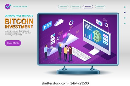 Bitcoin cryptocurrency 3d isometric concept, Modern Business advertising construction, Isometric vector concept banner, Vector isometric concept, Vector illustration