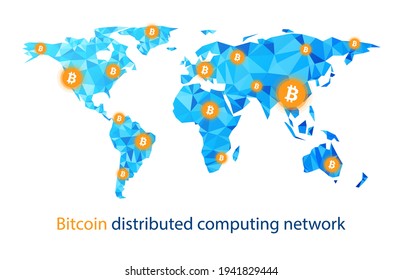 Bitcoin cryptocurrency. Abstract wireframe global polygonal background. Vector illustration.