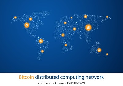 Bitcoin cryptocurrency. Abstract wireframe global mesh background. Vector illustration.