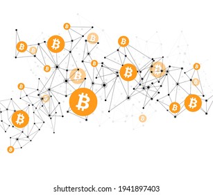 Criptomoeda Bitcoin. Fundo abstrato da malha de arames. Ilustração vetorial.