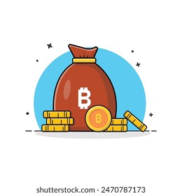 Bitcoin Cryptocurrency Bag with Bitcoin Money Vector Illustration. Cryptocurrency Concept Design