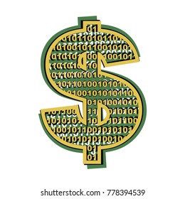 Bitcoin & cryptocurrency bit based dollar sign symbol representing digital currency or internet financial value in retro color style vector with gold and green colors