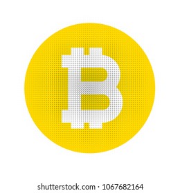 Bitcoin cryptocurrency block chain flat symbol. Binary code background. Bitcoin sign for web design. Bitcoin logo.Virtual money. Vector illustration