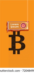 Bitcoin cryptocurrency blockchain flat design a colored vertical banner, vector background