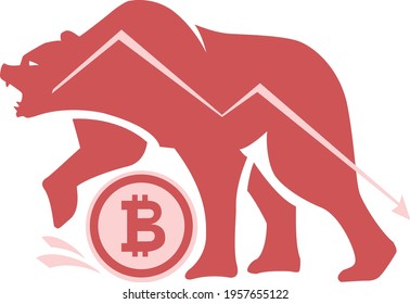 Bitcoin. Cryptocurrency and blockchain technology. Boom or crash in the global economy. Bear or bear market trend in currency or crypto stocks.