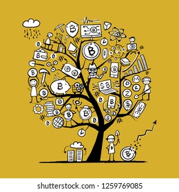 Bitcoin, cryptocurrency and blockchain technology, concept tree for your design