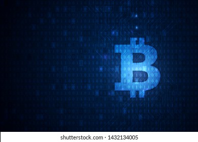 Bitcoin cryptocurrency blockchain technology concept, BTC currency symbol, binary digits. vector eps10