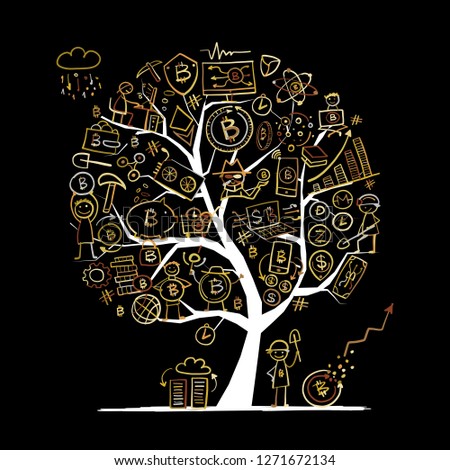Bitcoin, cryptocurrency and blockchain technology, concept tree for your design