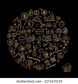Bitcoin, cryptocurrency and blockchain technology, frame for your design