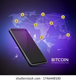 Bitcoin cryptocurrency blockchain world trade technology background. Crypto digital global exchange bitcoin