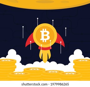 Bitcoin o Cryptocurrency Bull Run o ir a la luna en concepto plano