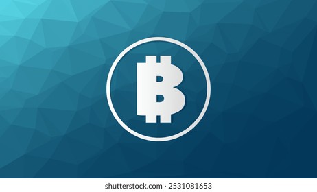 Símbolo do círculo criptomoeda Bitcoin. Tecnologia de cadeia de blocos. Ícone de dinheiro virtual para negócios, finanças, comércio global digital, pagamento, em todo o mundo, câmbio. Plano de fundo do vetor abstrato de triângulo