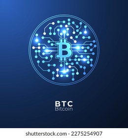 Bitcoin cryptocurrency with circuit breaker of blockchain technology. Digital money decentralization. Vector art illustration