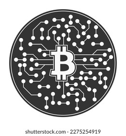 Bitcoin cryptocurrency with circuit breaker of blockchain technology. Digital money decentralization. Vector art illustration