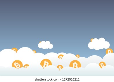 bitcoin cryptocurrency cloud mining flat design style blockchain technology with copy space eps10 vector illustration