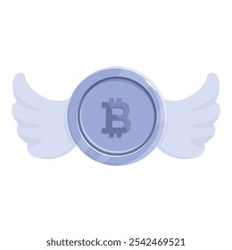 Bitcoin cryptocurrency coin with angel wings symbolizing a bull market and growth