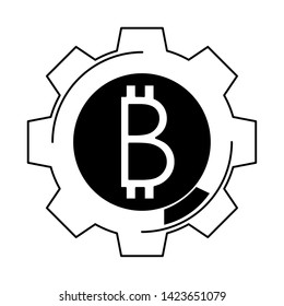 Bitcoin cryptocurrency coin gear shape isolated symbol vector illustration graphic design