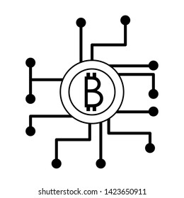 Bitcoin cryptocurrency coin and microchip circuit symbol vector illustration graphic design