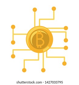 Bitcoin cryptocurrency coin and microchip circuit symbol vector illustration graphic design