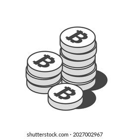 Bitcoin cryptocurrency coins stack. Isometric vector icon