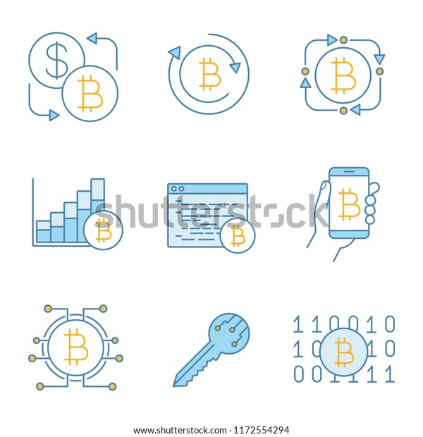 Bitcoin Cryptocurrency Color Icons Set Digital Money Crypto