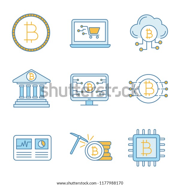 Bitcoin Cryptocurrency Color Icons Set Coin Stock Vector Royalty - 