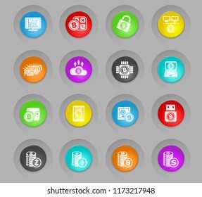 Bitcoin and cryptocurrency colored plastic round buttons icons for your design progects