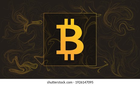 Bitcoin cryptocurrency colorful gradient logo on liquid texture background.