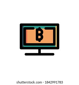 Bitcoin, Cryptocurrency, Computer, Desktop Icon. Business Icon Set Vector Logo Symbol.
