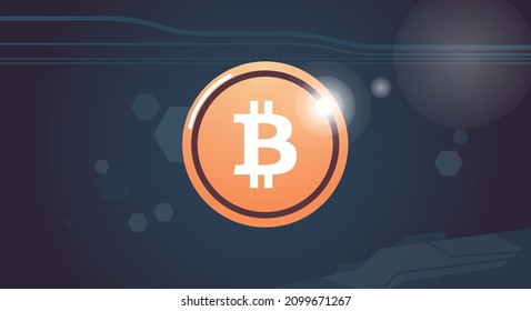 Bitcoin cryptocurrency concept and coin badge flat vector illustration.
