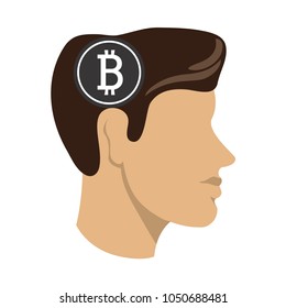 Bitcoin and Cryptocurrency concept design with man head silhouette. Vector illustration