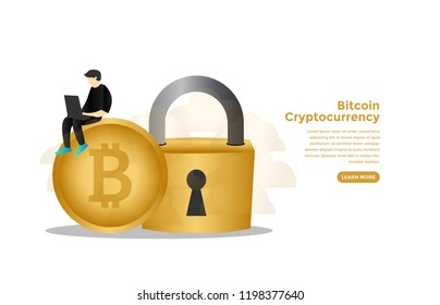 Bitcoin cryptocurrency concept. Ready to use vector illustration. Suitable for background, wallpaper, landing page, web, banner, card and other creative work.