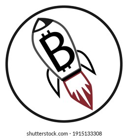 Bitcoin cryptocurrency concept.  A rocket flies to the moon with a bitcoin icon.  The cryptocurrency market is growing.  New attachments.  Vector illustration 