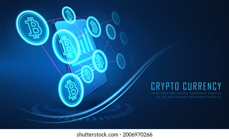 Bitcoin cryptocurrency connection come out from smartphone, Vector illustrator