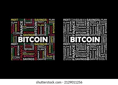 bitcoin, Cryptocurrency creative word cloud t-shirt design vector template.