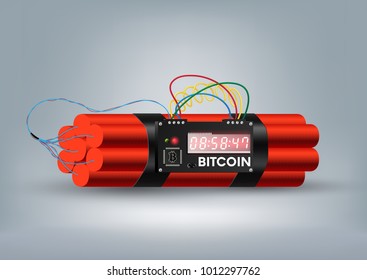 Bitcoin cryptocurrency danger as time bomb, cryptocurrency money crisis, currency financial crisis concept, vector illustration