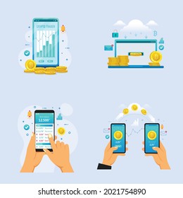 Bitcoin cryptocurrency design concept for stock exchange flat vector illustration