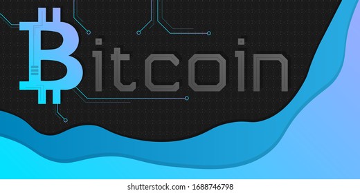 Bitcoin kryptowährender digitaler Hintergrund.Abstraktes Muster. Blauer, türkiser und violetter Farbverlauf. Flüssige Formen.