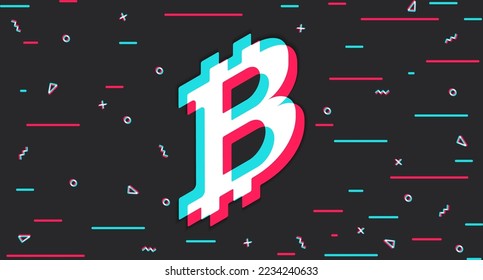 Bitcoin. Cryptocurrency. Digital currency. Instrument of payment. Glitch background. Vector illustration