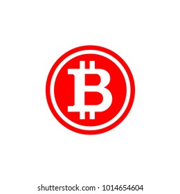 Bitcoin. Cryptocurrency. Digital currency. Red logo isolated on white. Stock vector illustration.