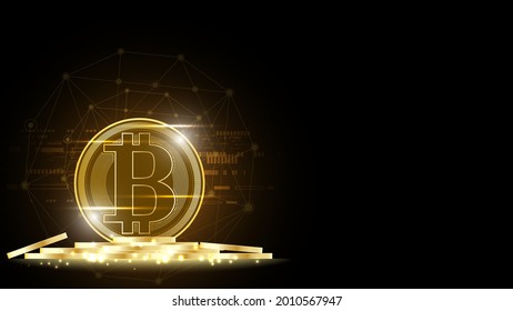 Bitcoin kryptowährendes digitales Geld mit einem Haufen Münzen Netzwerktechnologie-Hintergrund
