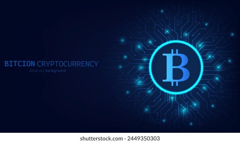 Bitcoin cryptocurrency digital technology on circuit board abstract background. design for Cryptocurrency, digital money, technology and economics. blockchain digital technology. Vector illustration