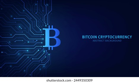 Bitcoin cryptocurrency digital technology on circuit board abstract background. design for Cryptocurrency, digital money, technology and economics. blockchain digital technology. Vector illustration