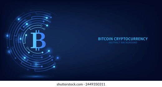 Bitcoin cryptocurrency digital technology on circuit board abstract background. design for Cryptocurrency, digital money, technology and economics. blockchain digital technology. Vector illustration