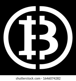 Bitcoin cryptocurrency divided in half - bitcoin halfing, a symbol of the upcoming split in half. Bitcoin inflation in the global currency market, investing in the future.