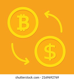 Bitcoin cryptocurrency exchange vector illustration. 
Bitcoin sell and buy concept. 
Crypto money with dollar exchange symbol in golden color.