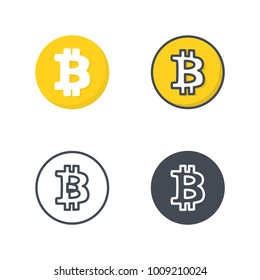Bitcoin cryptocurrency flat colored line silhouette icon