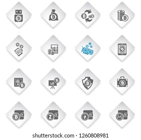 Bitcoin and cryptocurrency flat rhombus web icons for user interface design